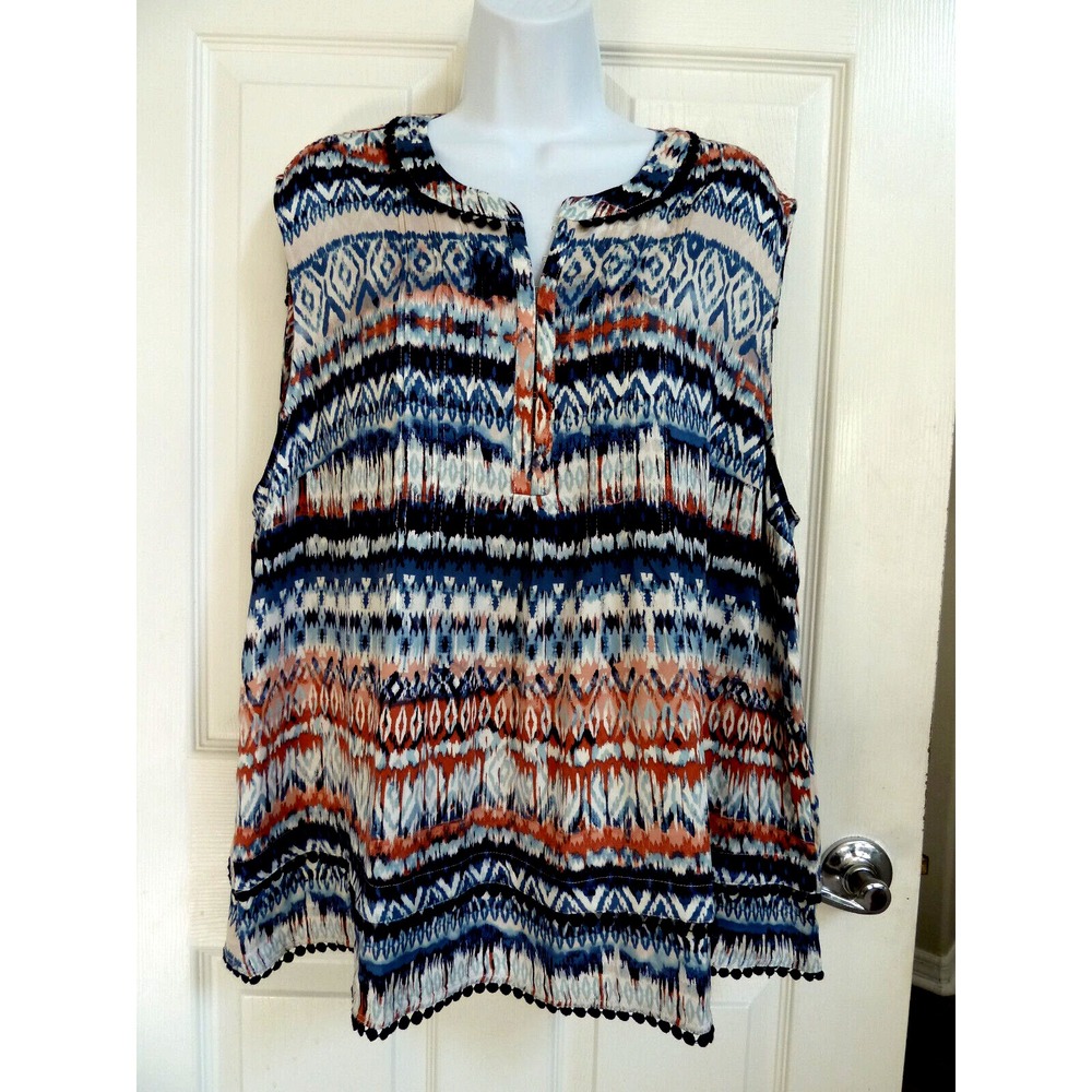 Coconut Row Palm Beach Plus XXL Sleeveless Top Multicolor Smocked Blouse